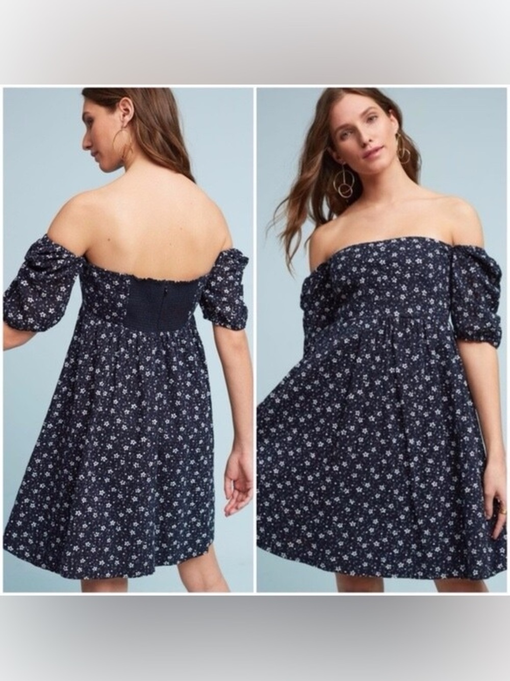 Anthropologie Maeve Lillianne Navy Eyelet Floral Babydoll Dress Women's size 0